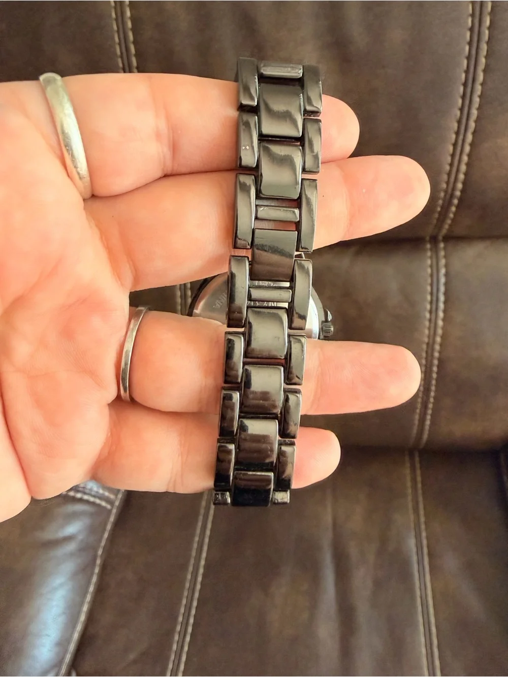 •NY&C• Black/Silver/Crystal Quartz Wrist Watch with Metal Link Band (untested)